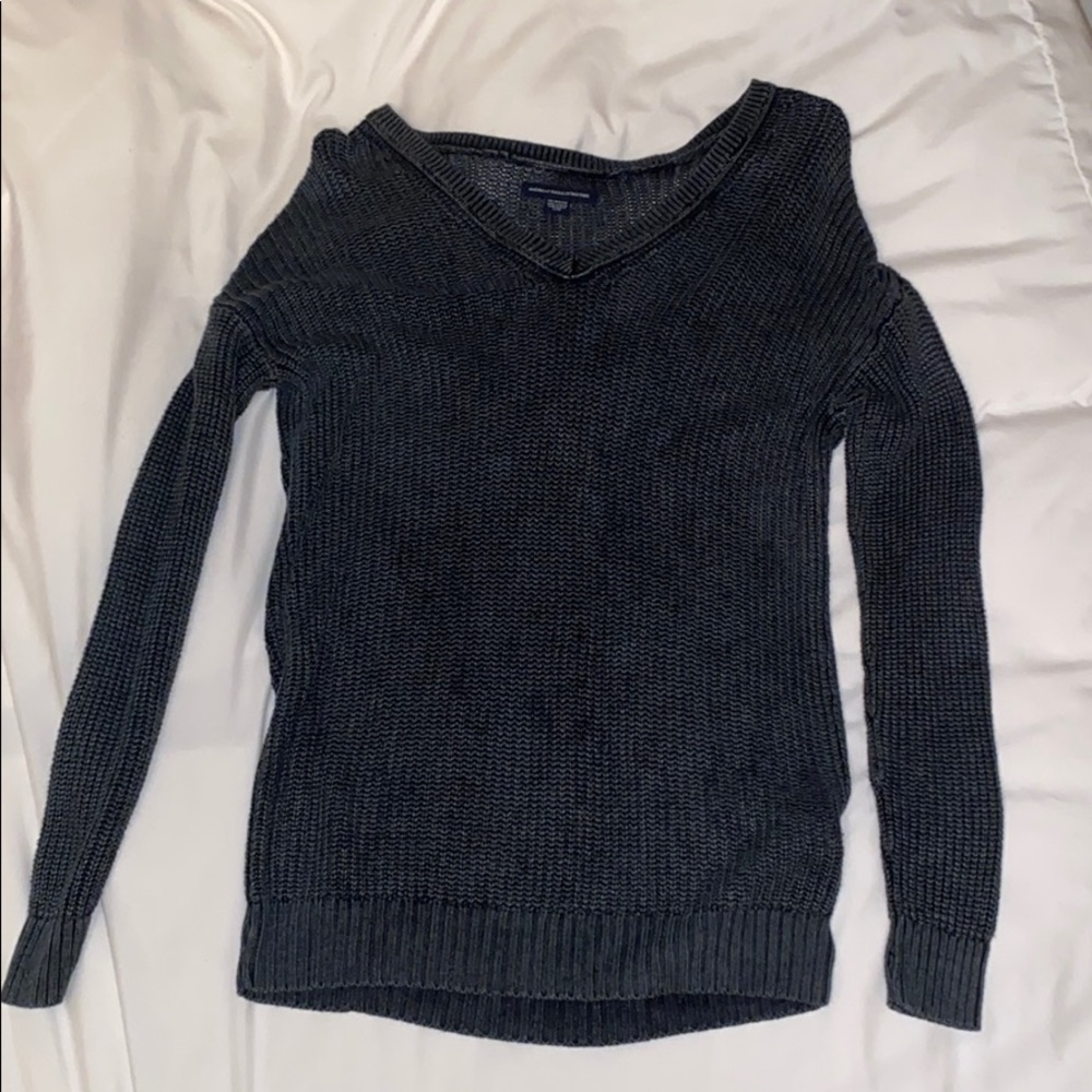 Grey American Eagle V-neck sweater